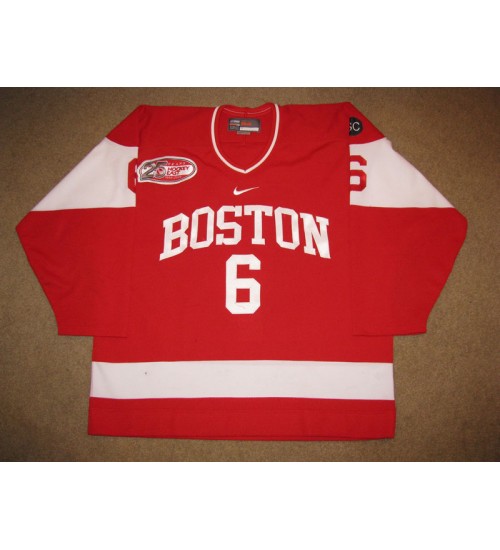 Custom NCAA 2008-09 Boston University Terriers BU 6 Joe Pereira Hockey Jersey Road Red